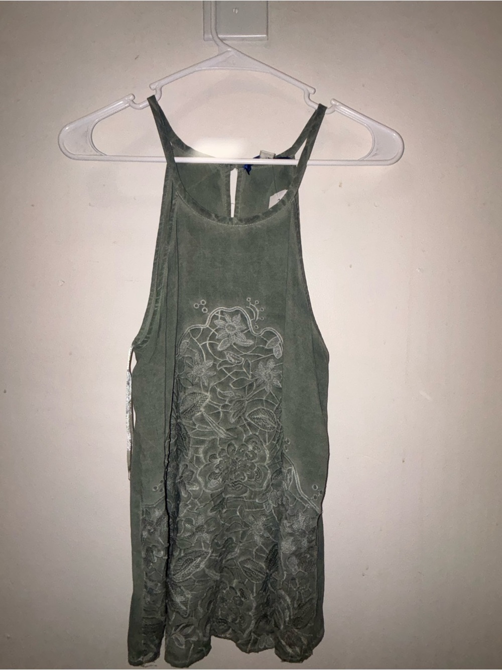 Blue Rain Olive Green Floral Tank Top